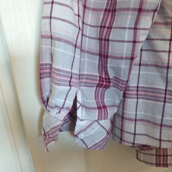 Lee Riders Womans 3X Plaid Top Long Sleeve Roll Tab 3/4 Sleeve Purple Gray - Picture 13 of 15